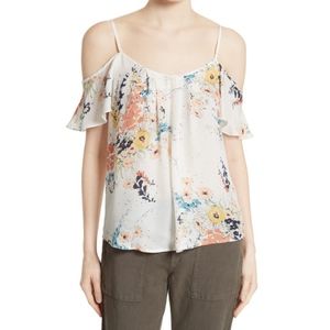 Adorlee Print Silk Cold Shoulder Top